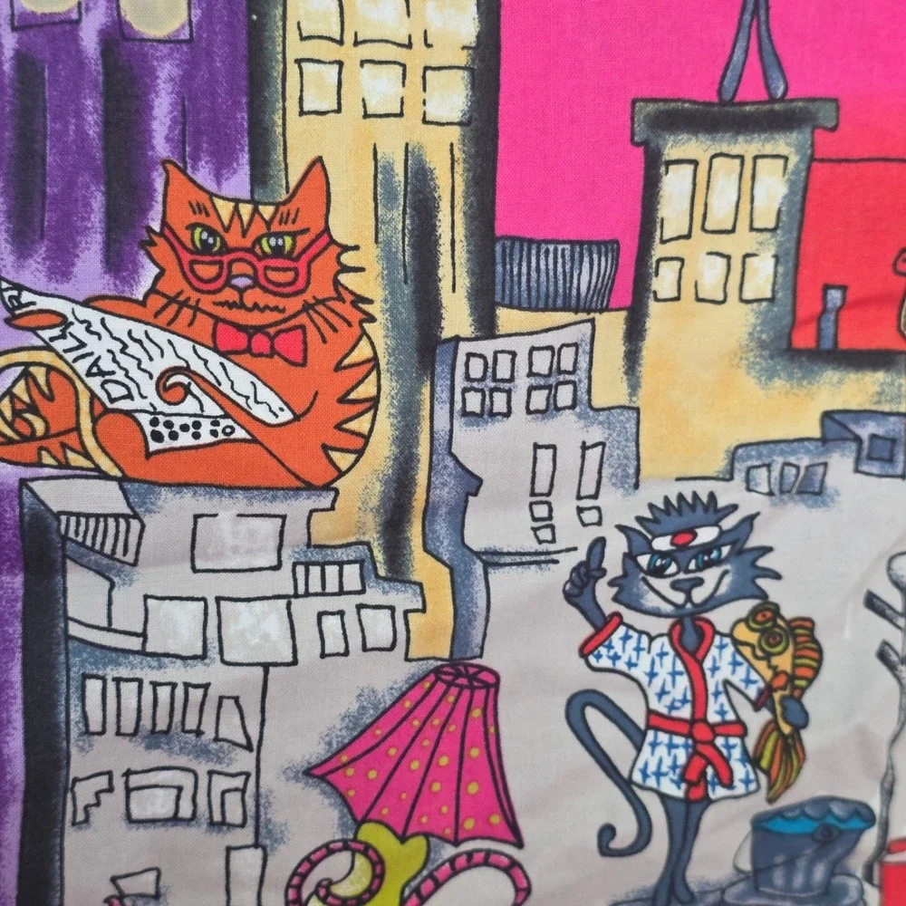 Handmade Cool Cats City Rooftop Novelty Print Laundry Storage Bag   whimsical
